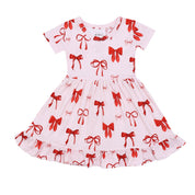 Crimson Bows Ruffled Dress
