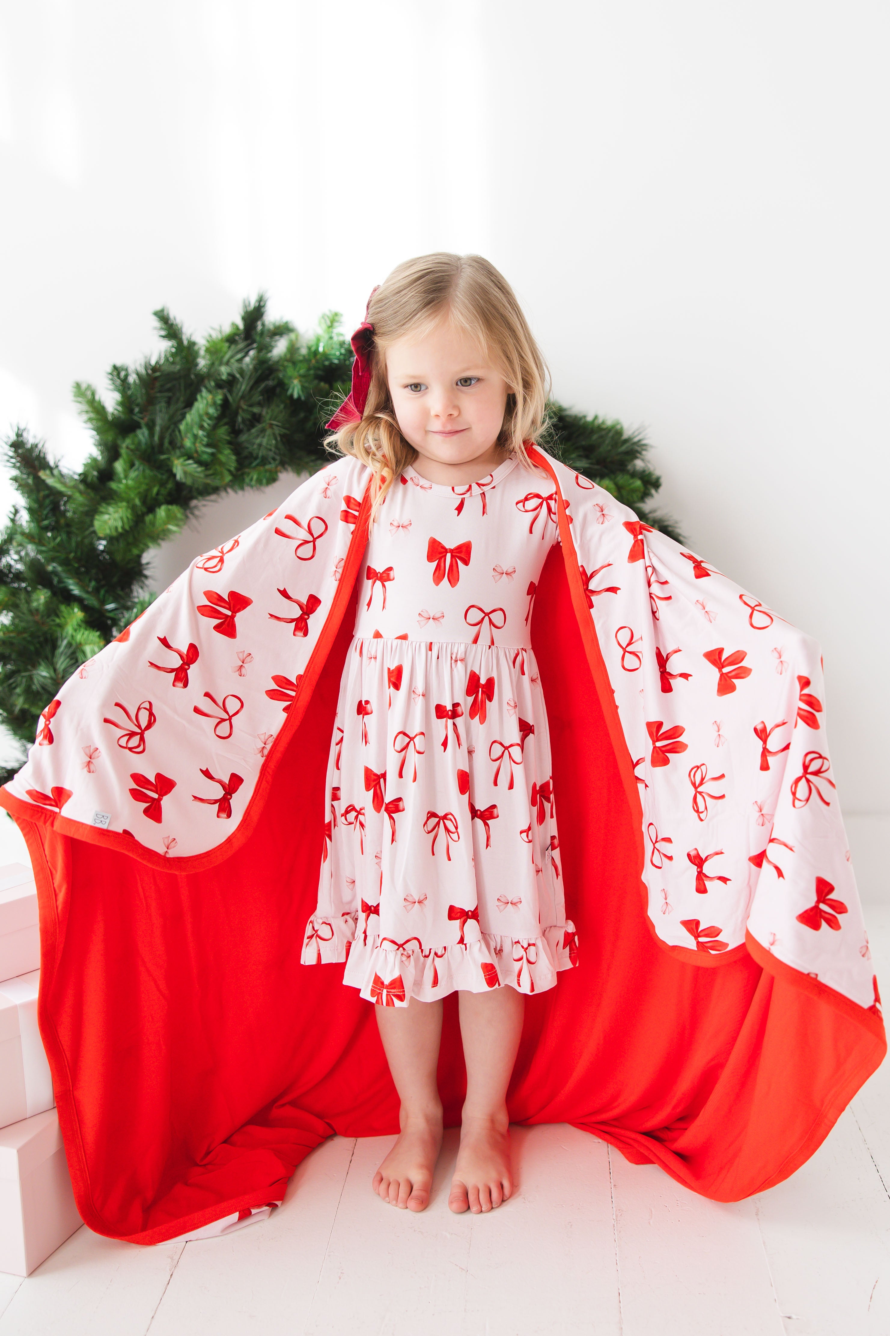 Crimson Bows Ruffled Dress