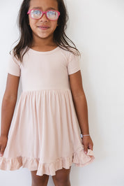 Ballet Pink Ribbed Ruffled Dress