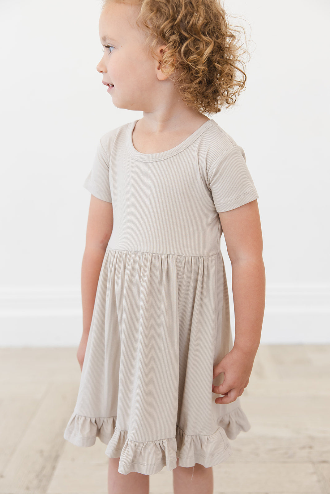 Oatmilk Ribbed Ruffled Dress