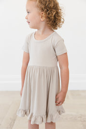 Oatmilk Ribbed Ruffled Dress