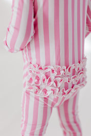 Bubblegum Pink Stripe Ruffled Convertible Footie