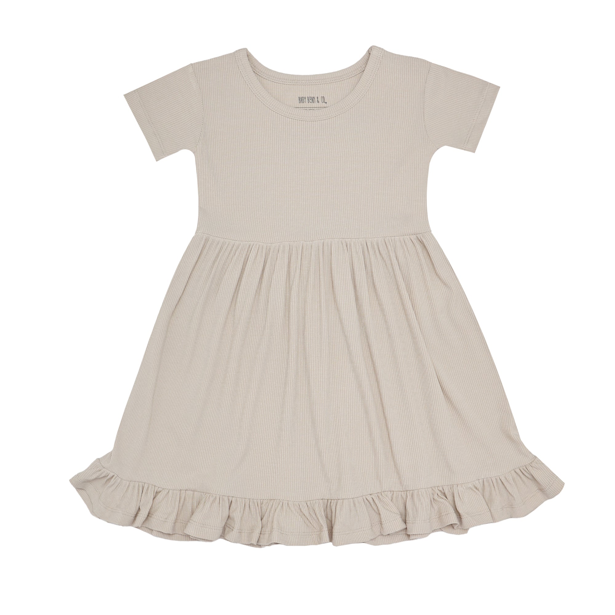 Oatmilk Ribbed Ruffled Dress