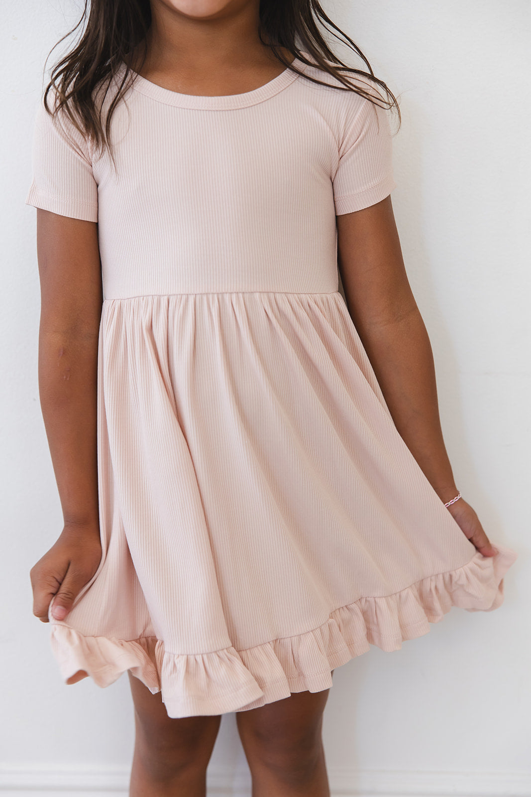 Ballet Pink Ribbed Ruffled Dress