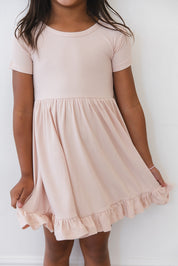 Ballet Pink Ribbed Ruffled Dress