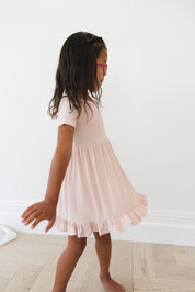 Ballet Pink Ribbed Ruffled Dress